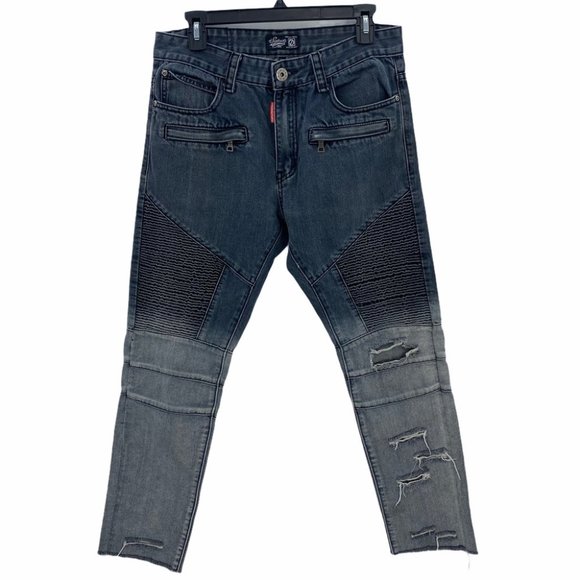 Square Zero- Men’s Moto Dip Dye Distressed Jeans - Picture 1 of 9